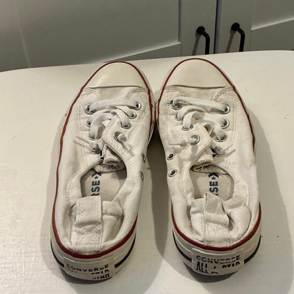 Converse White Canvas Low-Top Sneakers with Red and Black Trim - Picture 4 of 5